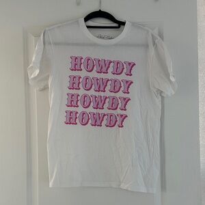 White Graphic Tee with Pink 'Howdy' Print